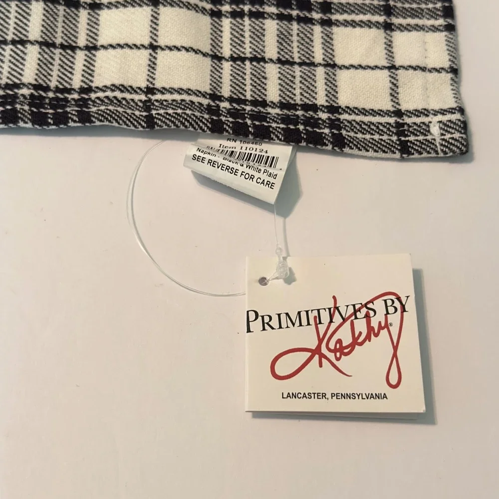 Primitives by Kathy Black White Plaid Cotton Napkins Set of 4 Farmhouse Decor